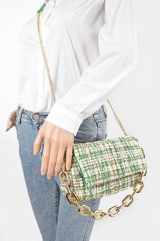 Quilted Tweed Chunky Chain Shoulder Bag - Leo’s Look Your Best