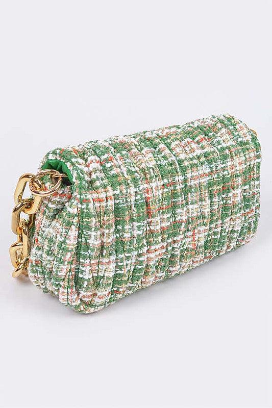 Quilted Tweed Chunky Chain Shoulder Bag - Leo’s Look Your Best