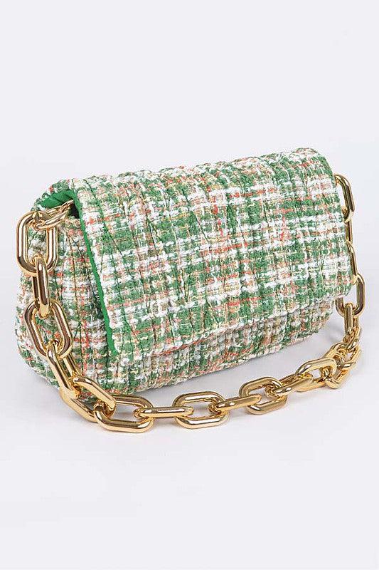 Quilted Tweed Chunky Chain Shoulder Bag - Leo’s Look Your Best