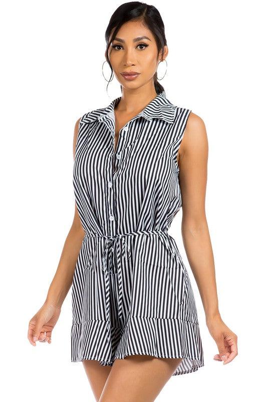 Striped Summer Romper in Black - Leo’s Look Your Best