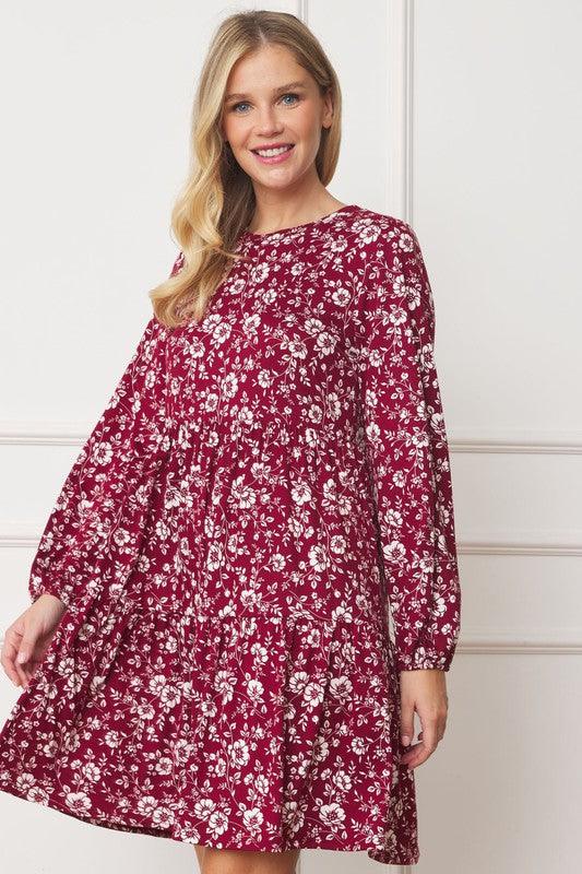 Floral Crew Neck Midi Dress - Leo’s Look Your Best