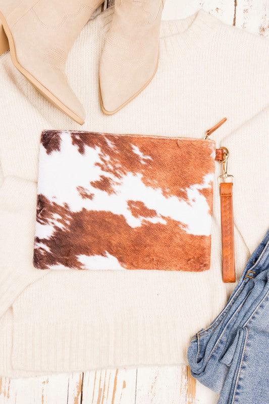 Faux Fur Cow Animal Print Clutch - Leo’s Look Your Best