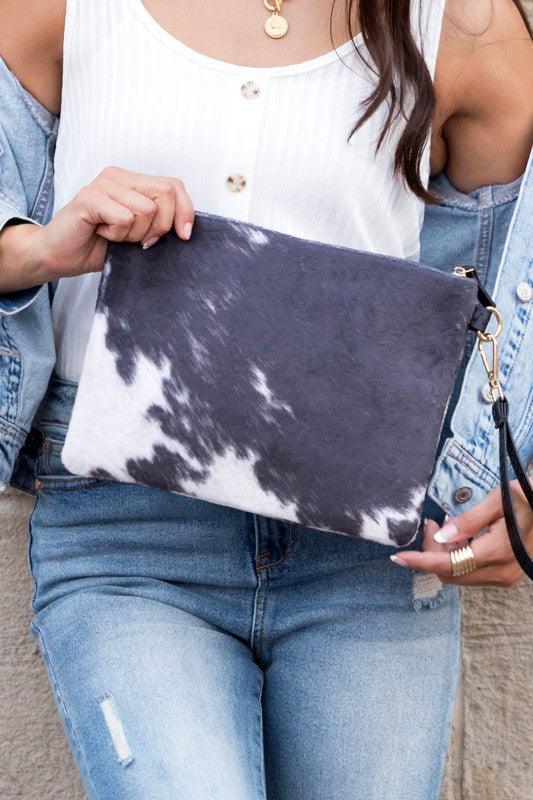 Faux Fur Cow Animal Print Clutch - Leo’s Look Your Best