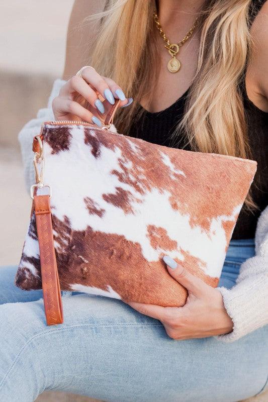 Faux Fur Cow Animal Print Clutch - Leo’s Look Your Best