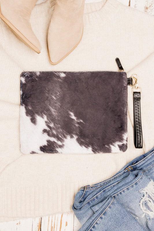 Faux Fur Cow Animal Print Clutch - Leo’s Look Your Best