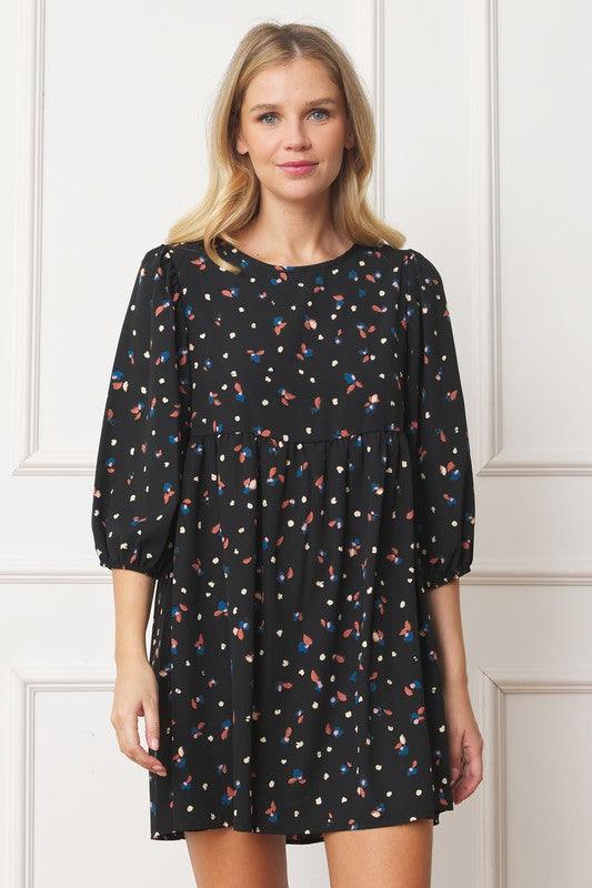 Abstract Polka Dot Bishop Sleeve Mini Dress - Leo’s Look Your Best