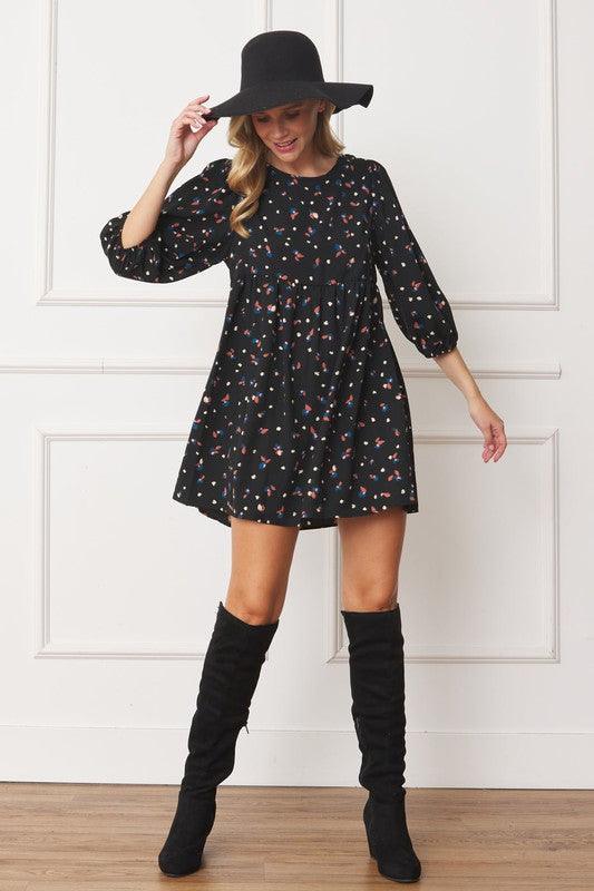 Abstract Polka Dot Bishop Sleeve Mini Dress - Leo’s Look Your Best