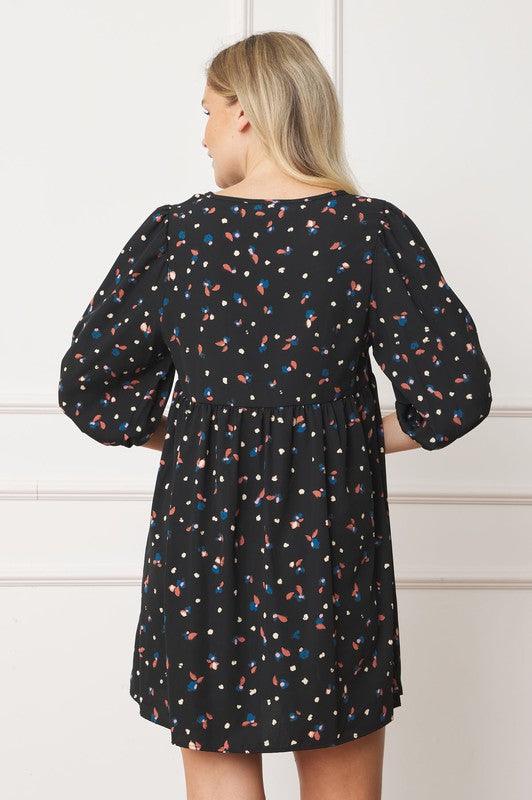 Abstract Polka Dot Bishop Sleeve Mini Dress - Leo’s Look Your Best