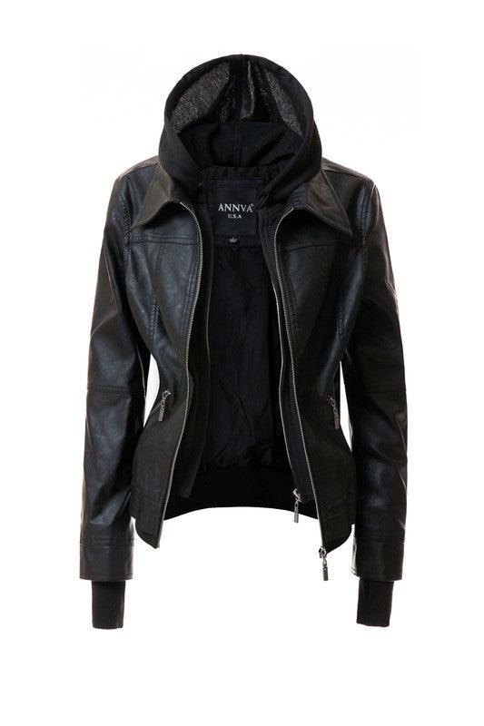 Women's Hood PU Leather Jacket - Leo’s Look Your Best