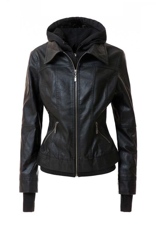 Women's Hood PU Leather Jacket - Leo’s Look Your Best