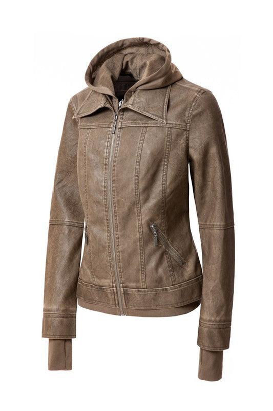 Women's Hood PU Leather Jacket - Leo’s Look Your Best