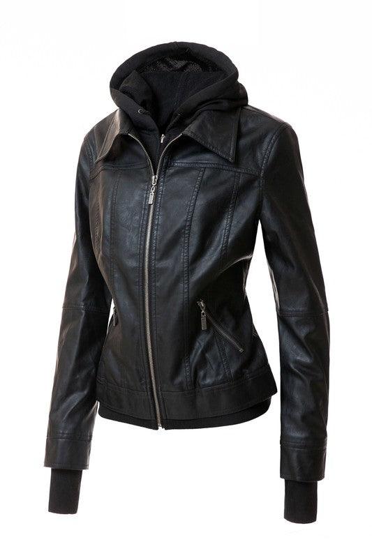 Women's Hood PU Leather Jacket - Leo’s Look Your Best