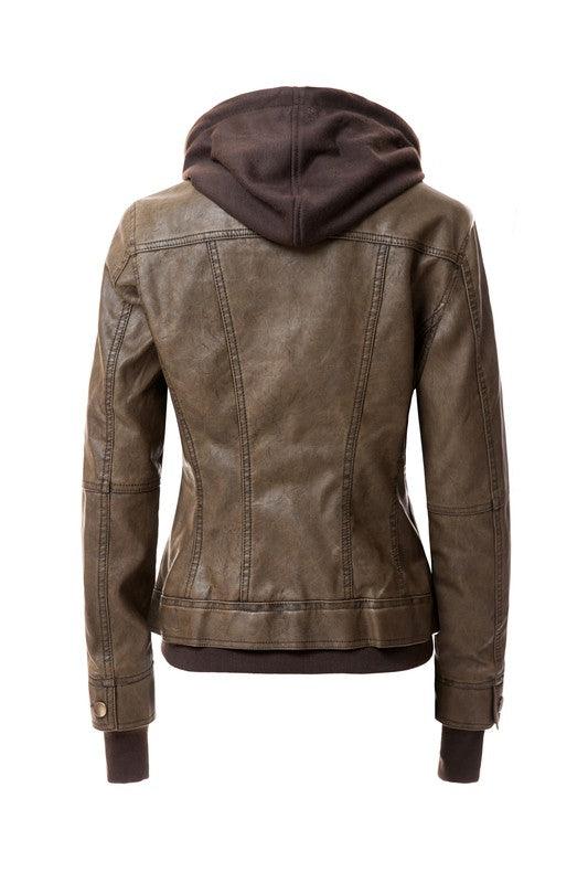 Women's Hood PU Leather Jacket - Leo’s Look Your Best