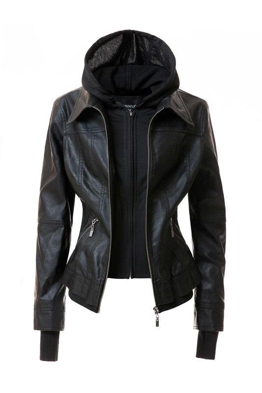 Women's Hood PU Leather Jacket - Leo’s Look Your Best