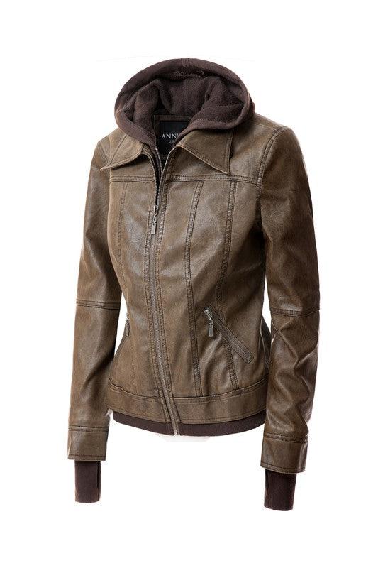 Women's Hood PU Leather Jacket - Leo’s Look Your Best