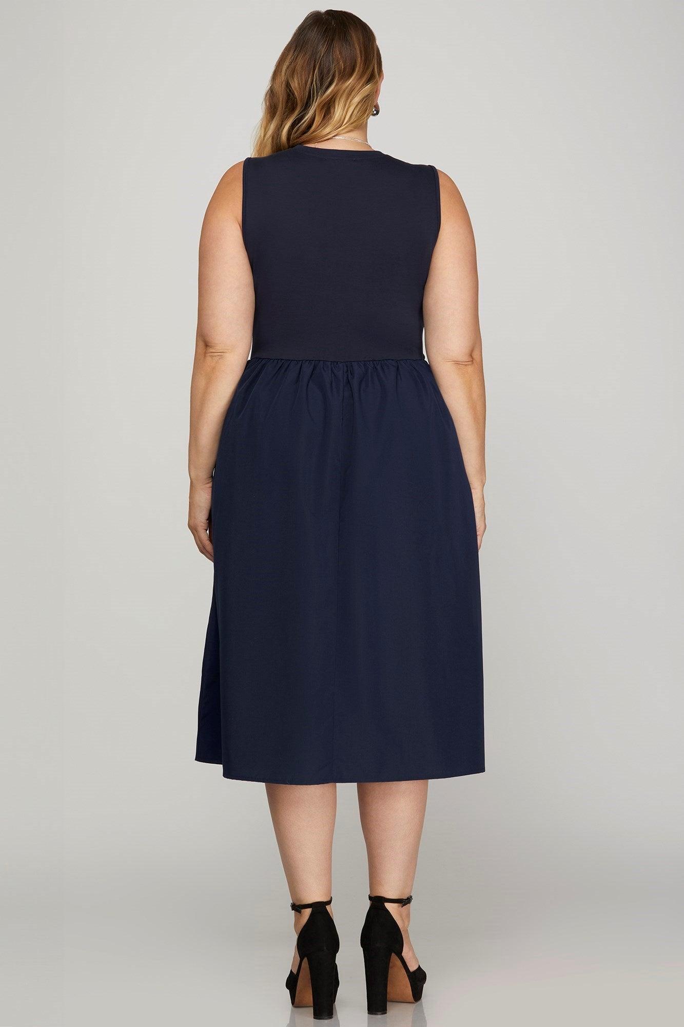 She + Sky Full Size Sleeveless Poplin Woven Midi Dress with Pockets Plus Size - Leo’s Look Your Best