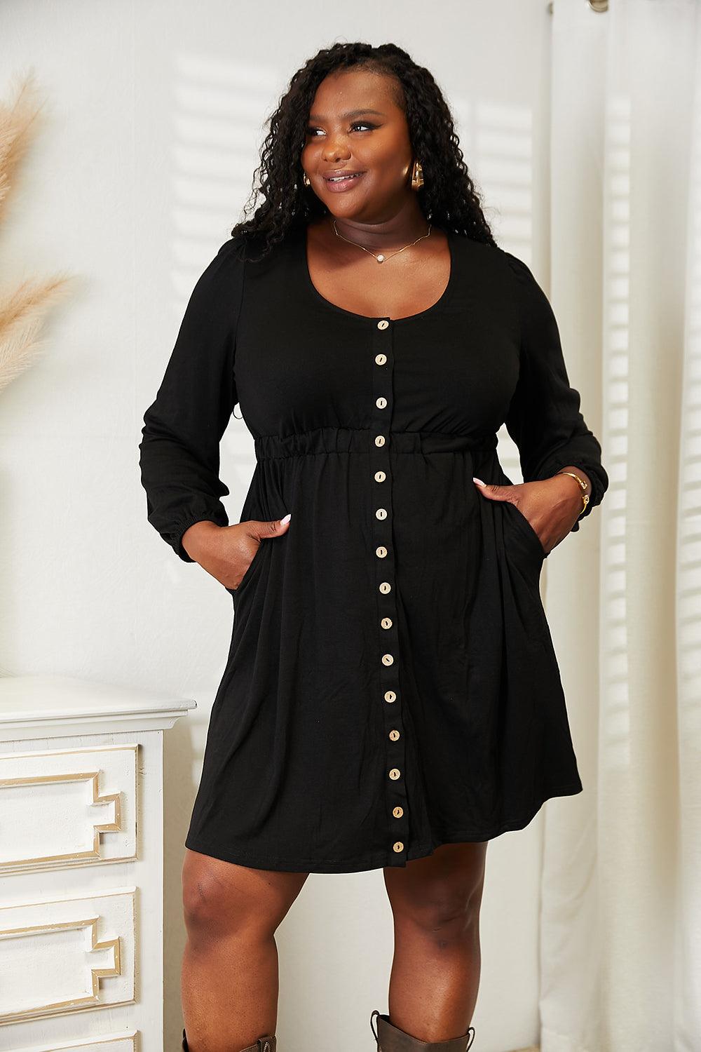 Double Take Scoop Neck Empire Waist Long Sleeve Magic Dress - Leo’s Look Your Best
