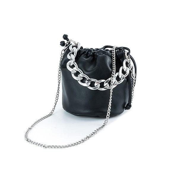 PU LEATHER BUCKET BAG W/ CHAIN STRAPS - Leo’s Look Your Best