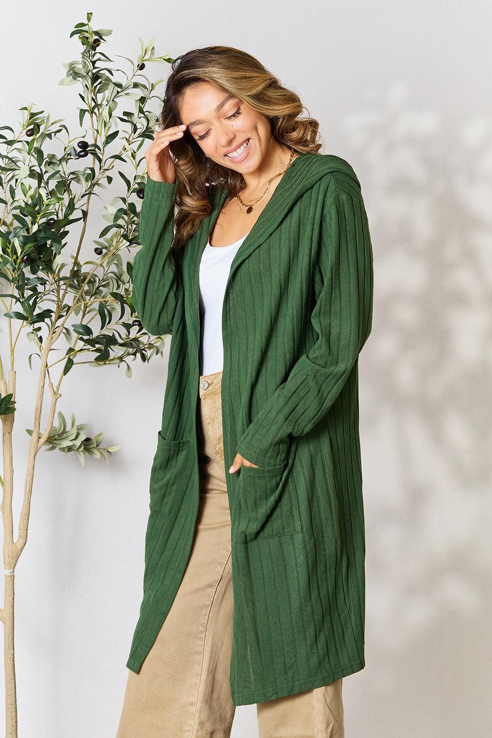 Basic Bae Full Size Hooded Sweater Cardigan - Leo’s Look Your Best