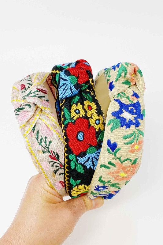 French Floral Embroidered Headband - Leo’s Look Your Best