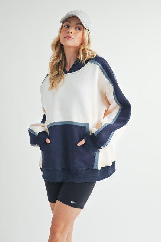 Aemi + Co Color Block Kangaroo Pocketed Hoodie - Leo’s Look Your Best