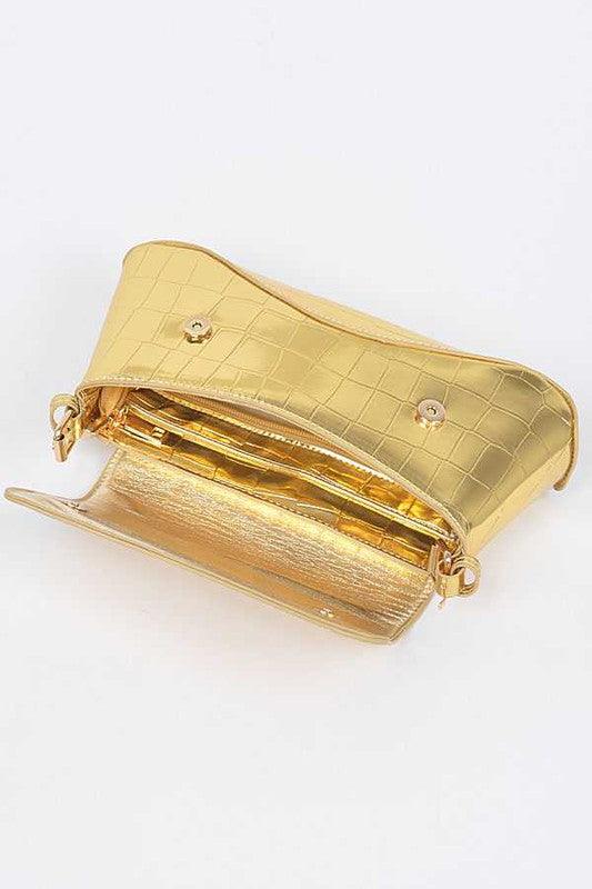 Metallic Croc Embossed Shoulder Bag - Leo’s Look Your Best