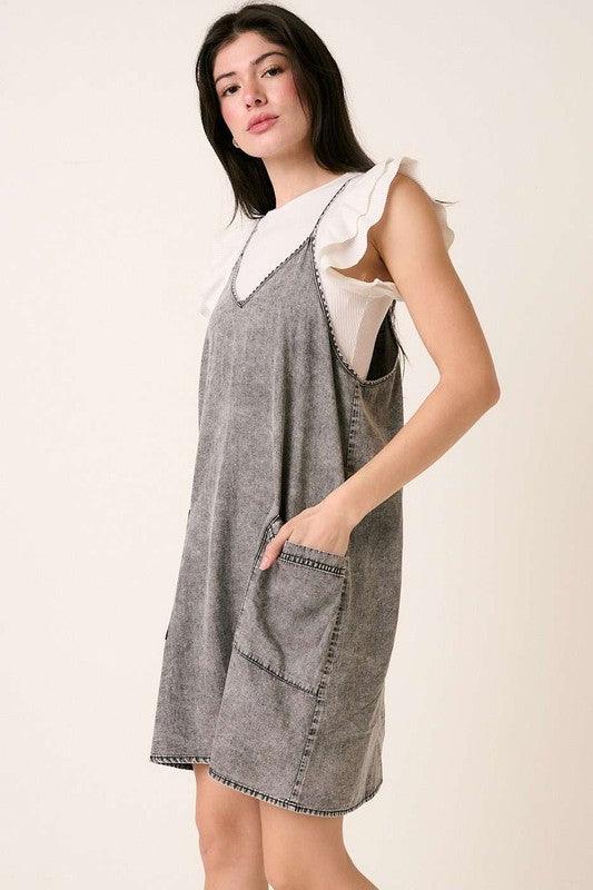 Mittoshop Washed Patch Pocket Mini Cami Denim Dress - Leo’s Look Your Best