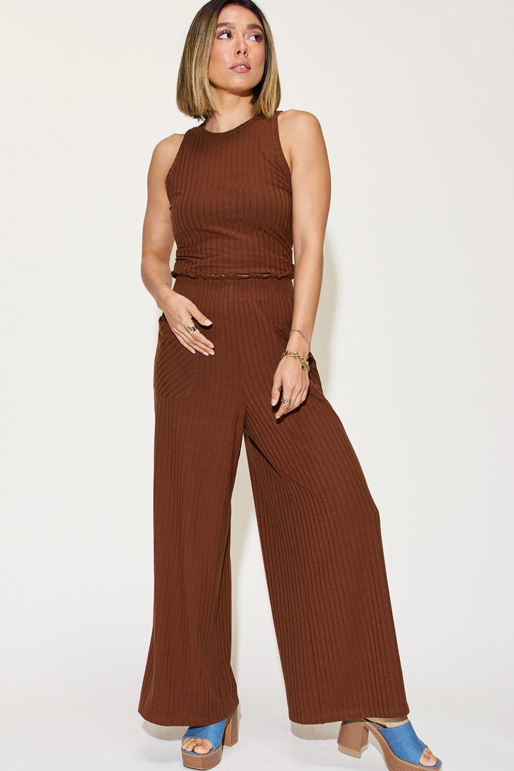 Basic Bae Full Size Ribbed Tank and Wide Leg Pants Set - Leo’s Look Your Best