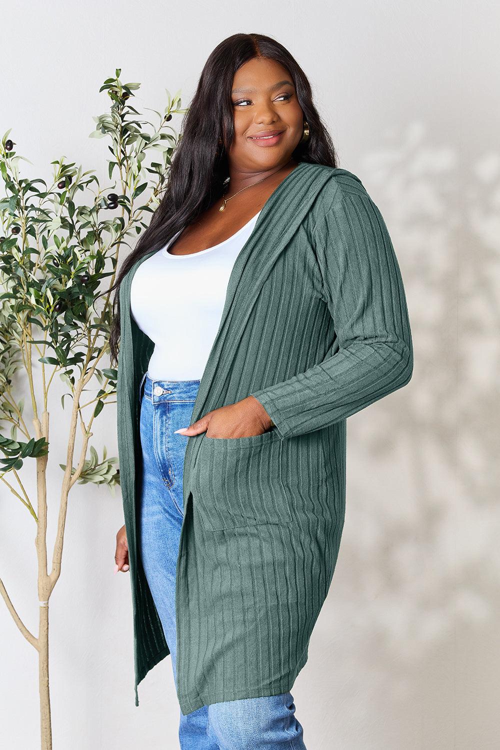 Basic Bae Full Size Hooded Sweater Cardigan - Leo’s Look Your Best