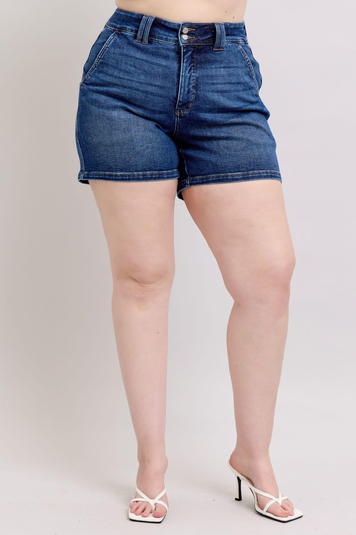 Judy Blue Full Size Double Button Waistband Denim Shorts Plus Size - Leo’s Look Your Best