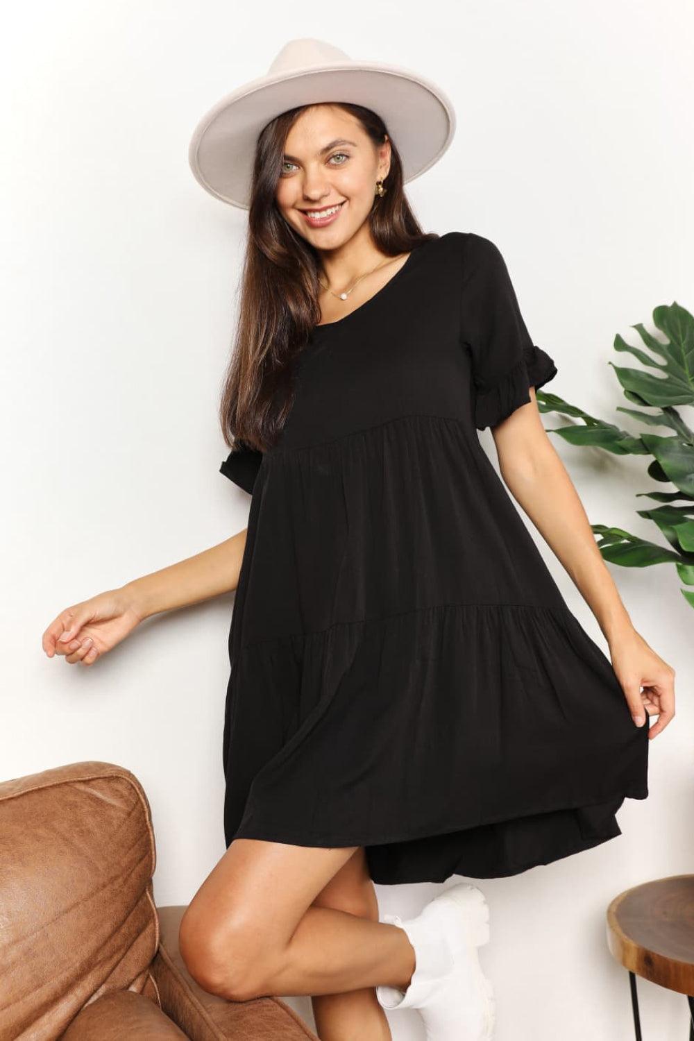 Mandy V-Neck Flounce Sleeve Tiered Dress - Leo’s Look Your Best