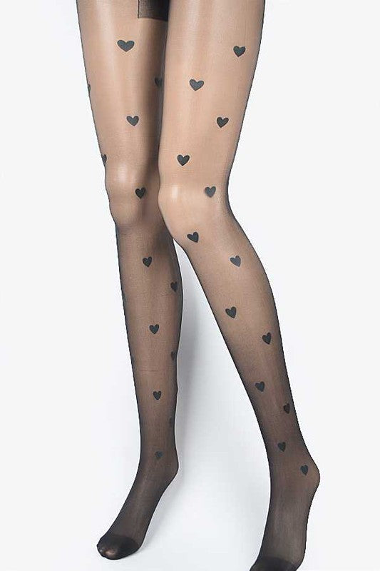 Black heart-patterned tights on a white background