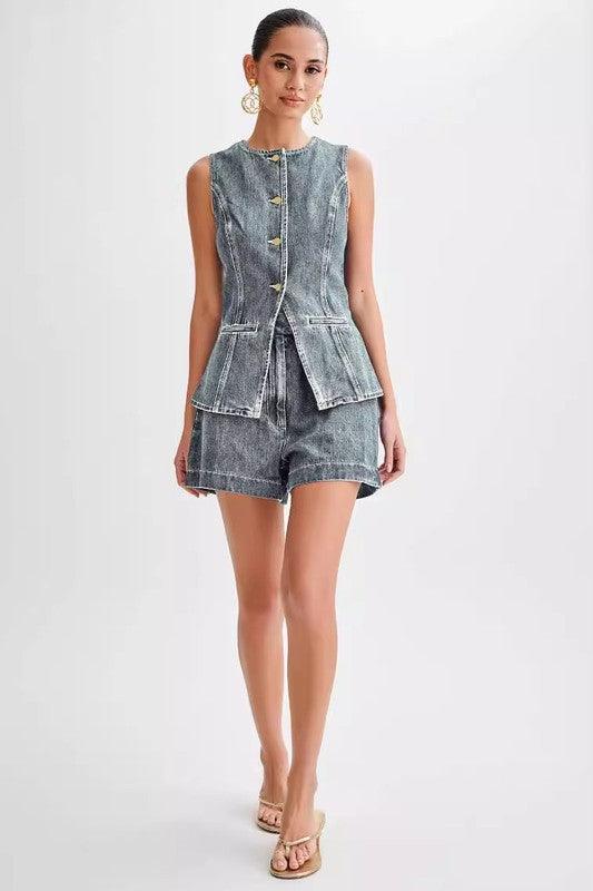 WOMEN FASHION DENIM TWO PIECE SET - Leo’s Look Your Best
