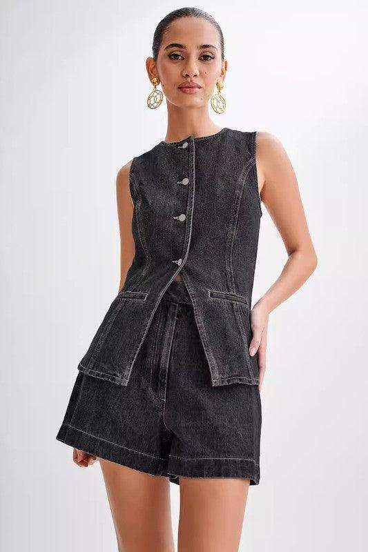WOMEN FASHION DENIM TWO PIECE SET - Leo’s Look Your Best