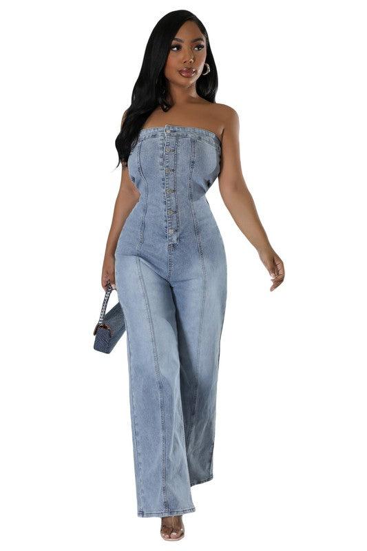 WOMEN FASHION DENIM JUMPSUIT - Leo’s Look Your Best