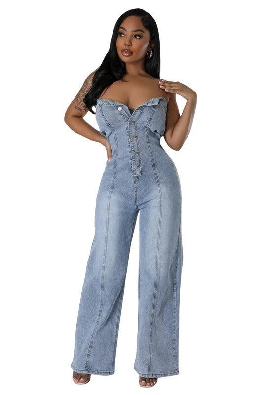 WOMEN FASHION DENIM JUMPSUIT - Leo’s Look Your Best