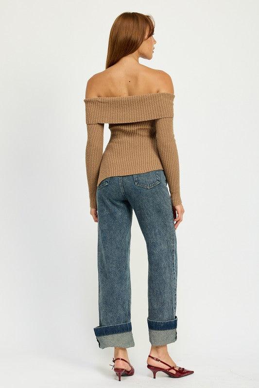 Washed Denim Pants With Fold Over Detail - Leo’s Look Your Best