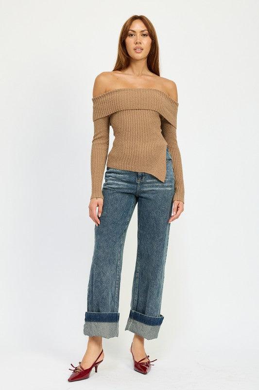 Washed Denim Pants With Fold Over Detail - Leo’s Look Your Best