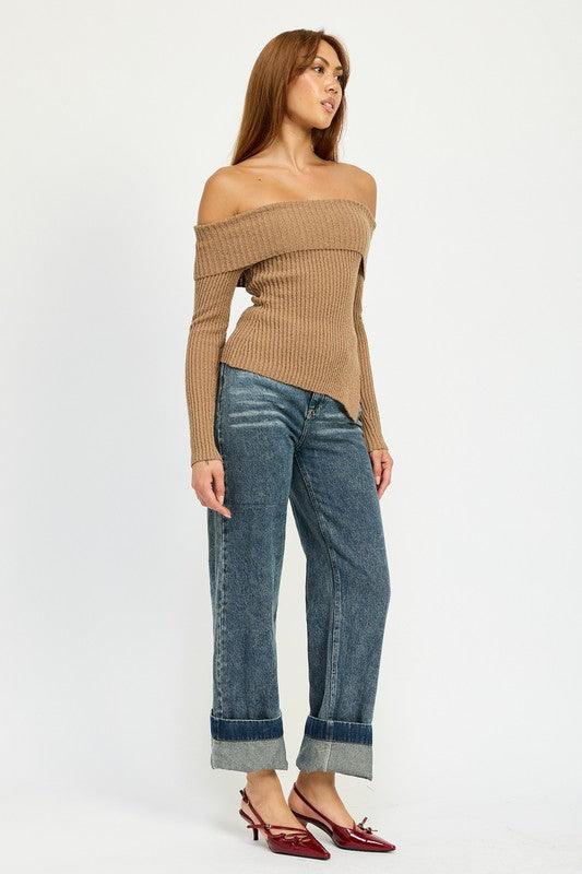 Washed Denim Pants With Fold Over Detail - Leo’s Look Your Best