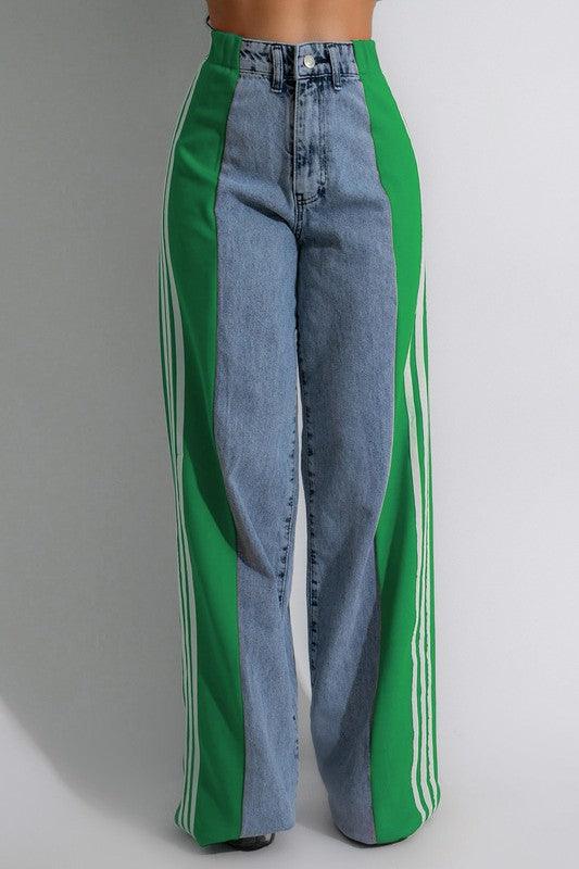 Denim Pants With Side Straps - Leo’s Look Your Best