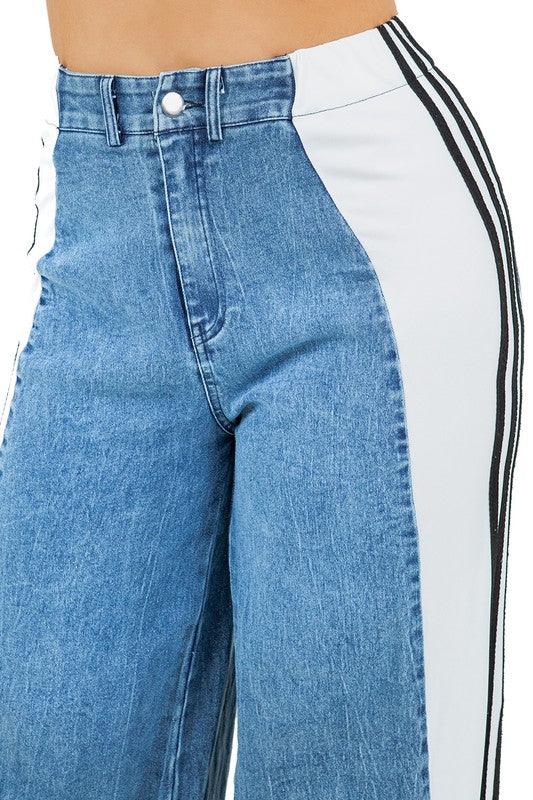 Denim Pants With Side Straps - Leo’s Look Your Best
