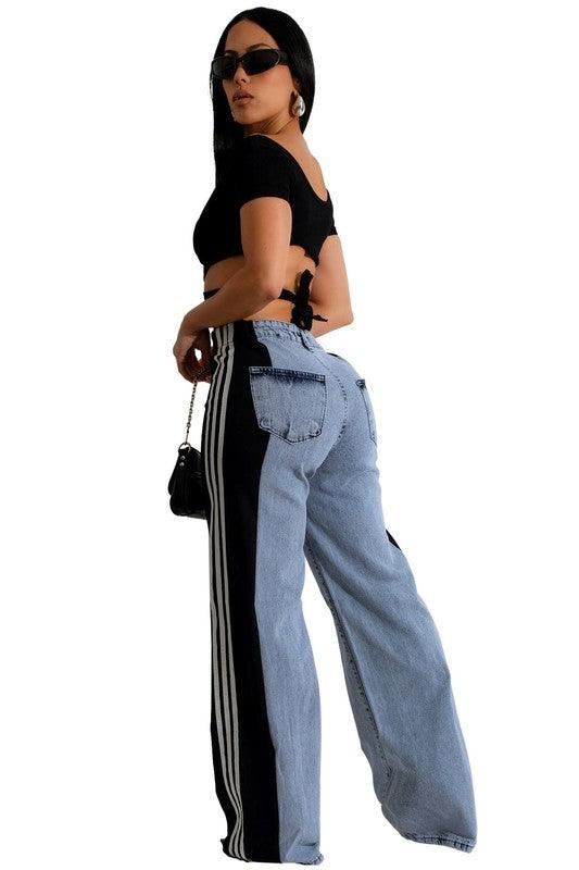 Denim Pants With Side Straps - Leo’s Look Your Best