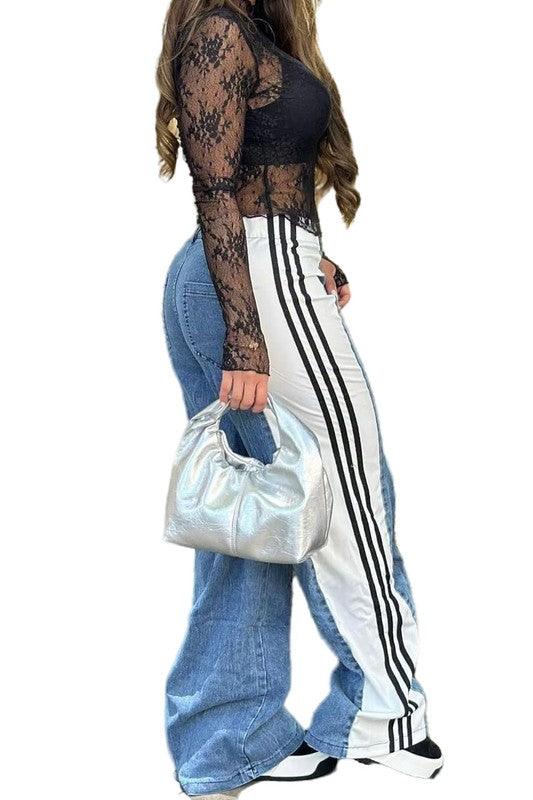 Denim Wide Leg Pants with Side Straps - Leo’s Look Your Best