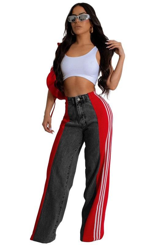 Wide Leg Denim Side Strapped Jeans - Leo’s Look Your Best