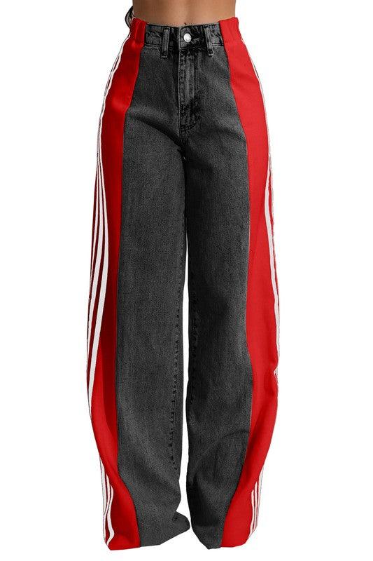 Wide Leg Denim Side Strapped Jeans - Leo’s Look Your Best