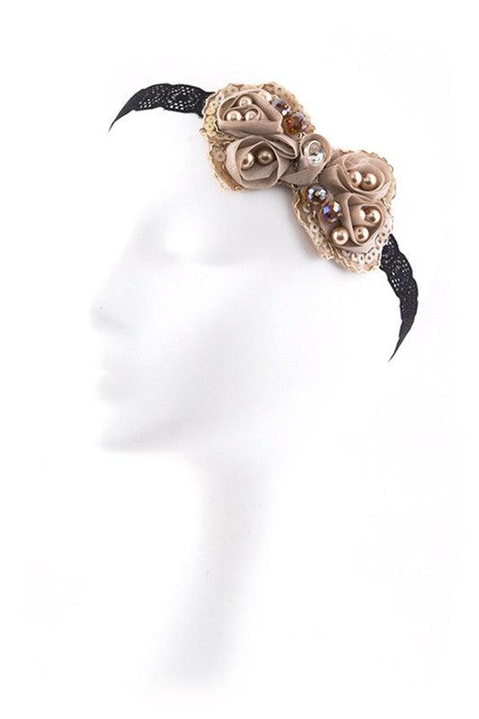 Chiffon Bow Embellished Stretch Lace Headband - Leo’s Look Your Best