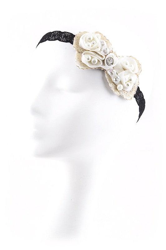 Chiffon Bow Embellished Stretch Lace Headband - Leo’s Look Your Best