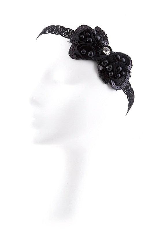 Chiffon Bow Embellished Stretch Lace Headband - Leo’s Look Your Best