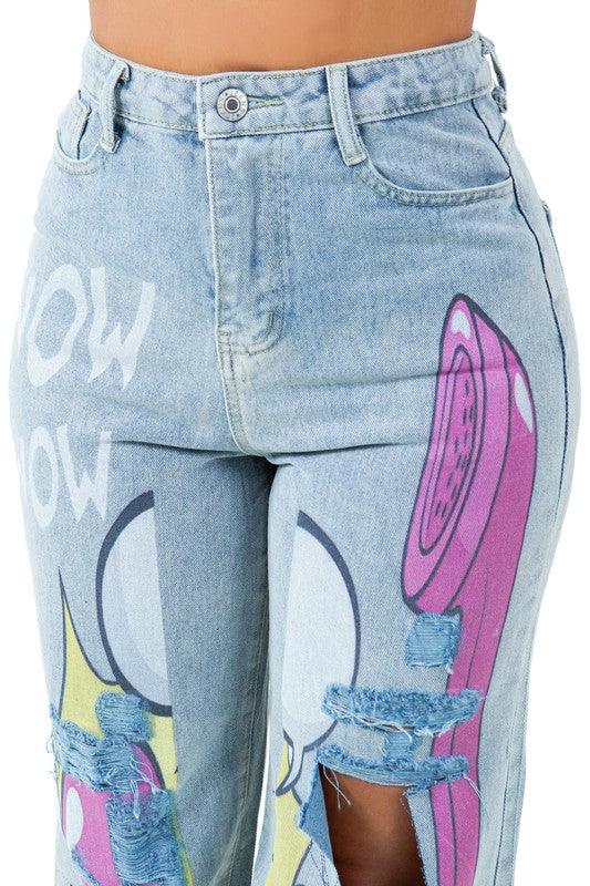 Graffiti Print Wide Leg Jeans - Leo’s Look Your Best