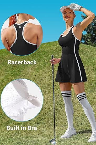 Bra V Neck Racerback Tennis Dresses with Shorts - Leo’s Look Your Best